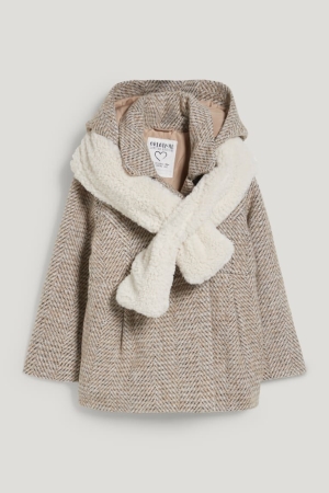 C&A Set With Hood And Teddy Fur Scarf 2 Piece Jacke Mädchen Beige | MIPZH-1923
