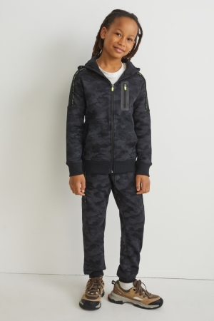 C&A Set Zip-through And Joggers 2 Piece Patterned Sweatshirts Mädchen Schwarz | FCSUD-9368