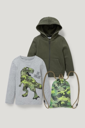 C&A Set Zip-through With Hood, Long Sleeve And Gym Bag Hosen Jungen Dunkelgrün | UQLJR-8932