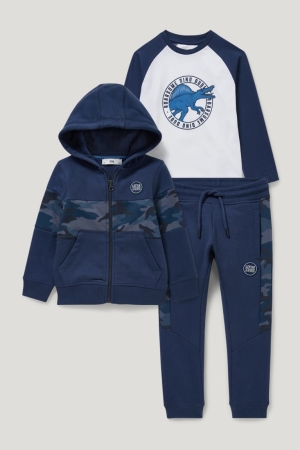 C&A Set Zip-through With Hood, Long Sleeve And Joggers Hosen Jungen Dunkelblau | VBXGM-4129