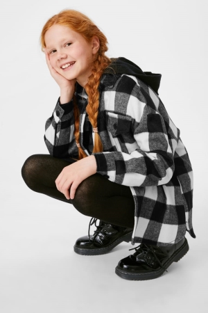 C&A Shacket Check Jacke Mädchen Weiß | MUTDQ-0175