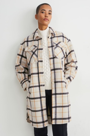 C&A Shacket Check Mäntel Damen Beige | SQYLE-5876