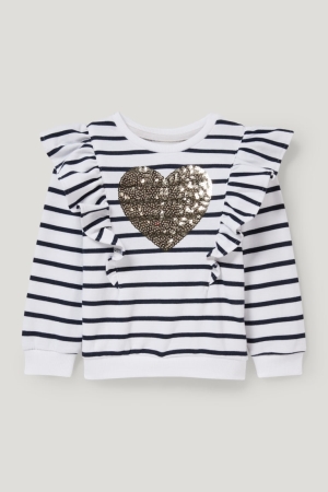 C&A Shiny Gestreift Sweatshirts Mädchen Weiß Blau | YMUET-1048