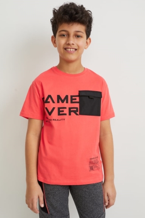 C&A Sleeve Augmented Reality Motif T-shirts Jungen Rot | QMXHN-2478
