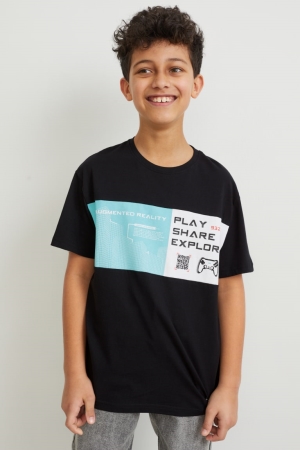 C&A Sleeve Augmented Reality Motif T-shirts Jungen Schwarz | YGRPT-3702