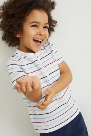 C&A Sleeve Gestreift T-shirts Jungen Weiß | FJWKP-7514