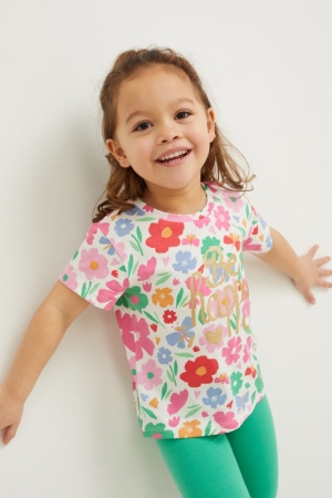 C&A Sleeve In-conversion Baumwoll Floral T-shirts Mädchen Weiß | FQSYR-7539