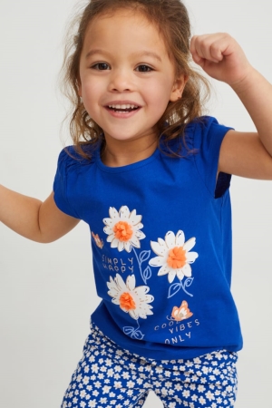 C&A Sleeve In-conversion Baumwoll T-shirts Mädchen Dunkelblau | ROISG-1459