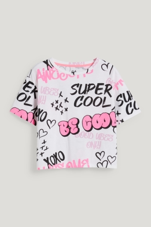 C&A Sleeve In-conversion Baumwoll T-shirts Mädchen Weiß | YLKWO-8425