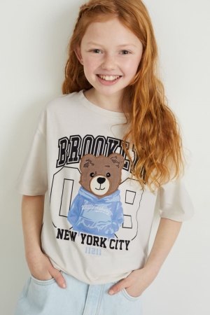 C&A Sleeve Organic Baumwoll T-shirts Mädchen Weiß | BWKRI-2907