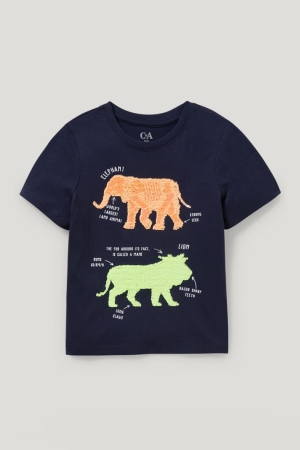 C&A Sleeve Shiny T-shirts Jungen Dunkelblau | PNSOX-7215