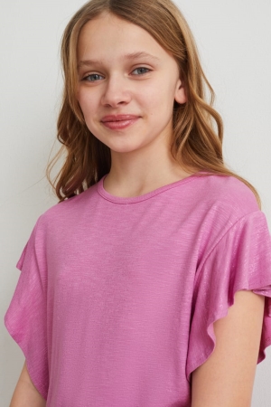 C&A Sleeve Shiny T-shirts Mädchen Helllila | LUMVG-8214