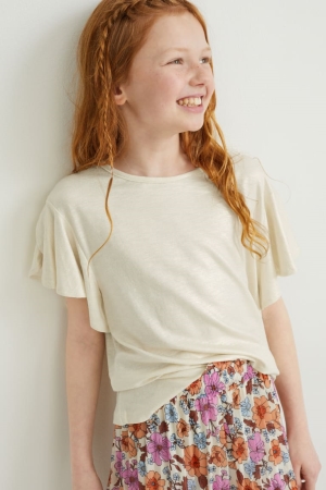 C&A Sleeve Shiny T-shirts Mädchen Weiß | HEQVG-7519