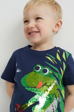 C&A Sleeve With In-conversion Baumwoll Shiny T-shirts Jungen Dunkelblau | UCIKP-7913