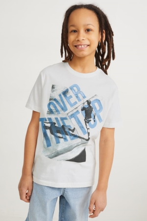 C&A Sleeve With In-conversion Baumwoll T-shirts Jungen Weiß | DYBQE-0427