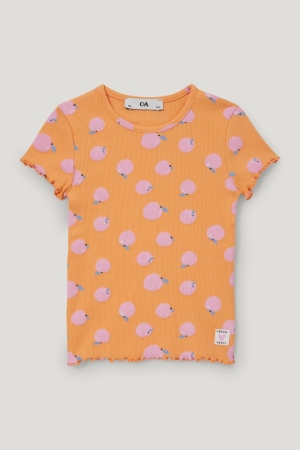C&A Sleeve With In-conversion Baumwoll T-shirts Mädchen Orange | IOFLB-7024