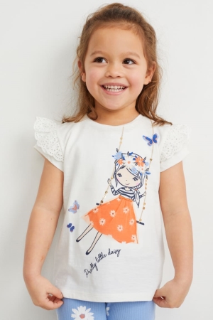 C&A Sleeve With In-conversion Baumwoll T-shirts Mädchen Weiß | MSPIA-9058