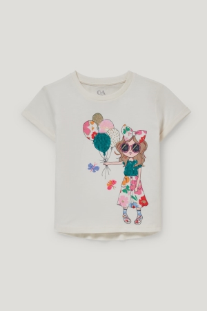 C&A Sleeve With In-conversion Baumwoll T-shirts Mädchen Weiß | NTJZO-9257