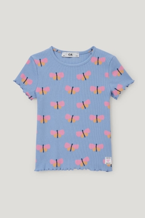 C&A Sleeve With In-conversion Baumwoll T-shirts Mädchen Blau | UAVKW-8041