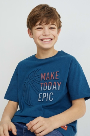 C&A Sleeve With In-conversion Baumwoll T-shirts Jungen Dunkelblau | XBCTZ-5479