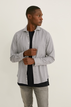 C&A Slim Fit Cutaway Collar Flex Pima Baumwoll Lycra® Hemd Herren Weiß Schwarz | HJKIE-2945