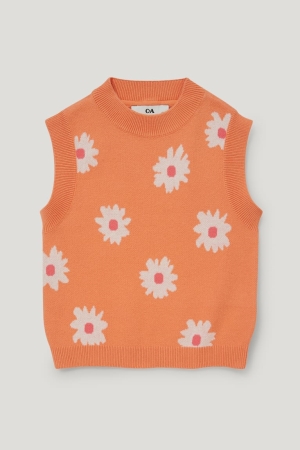 C&A Slipover Floral Hoodie Mädchen Orange | BYKCM-0819
