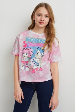 C&A Sonic Sleeve T-shirts Mädchen Weiß Rosa | JRUSA-8652