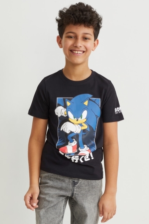 C&A Sonic Sleeve With In-conversion Baumwoll T-shirts Jungen Schwarz | LNMIF-4967