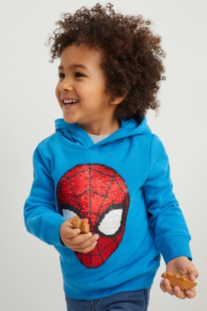 C&A Spider-man Shiny Hoodie Mädchen Blau | NSOQA-6180