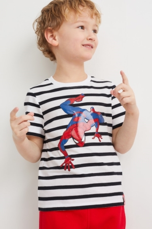 C&A Spider-man Sleeve Gestreift T-shirts Jungen Weiß | SVWIX-3578
