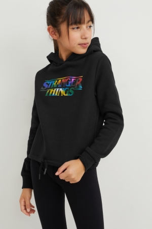 C&A Stranger Things Hoodie Mädchen Schwarz | GBRKZ-7603