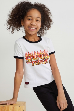 C&A Stranger Things Sleeve T-shirts Mädchen Weiß | BFEZV-4092