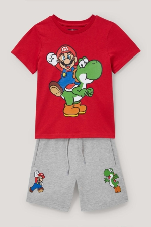 C&A Super Mario Set Sleeve And Sweat 2 Piece Hosen Jungen Rot | NKYGQ-2318