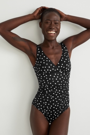 C&A Swimsuit Gepolstert Polka Dot Bademode Damen Schwarz | UMNZF-8134