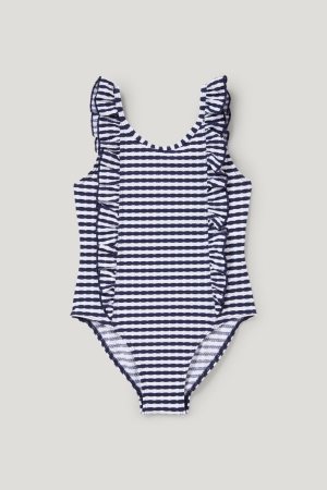 C&A Swimsuit Lycra® Xtra Life™ Gestreift Bademode Mädchen Blau Weiß | YLOAT-6182