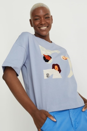 C&A T-shirts Damen Hellblau | NFDBZ-0847