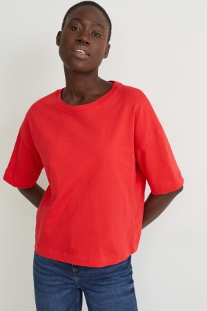 C&A T-shirts Damen Rot | QJKAT-8952