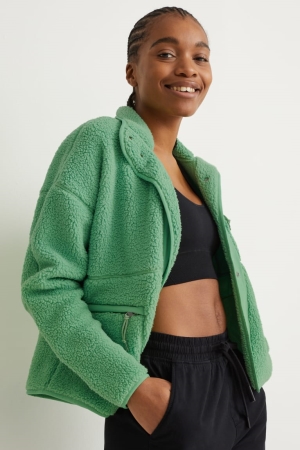 C&A Teddy Fur Hoodie Damen Hellgrün | TSIVW-0294