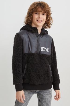 C&A Teddy Fur Hoodie Mädchen Schwarz | TMOAD-3652