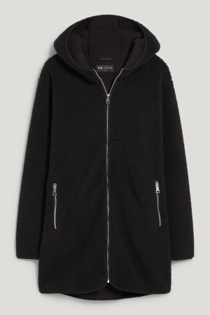 C&A Teddy Fur With Hood Hoodie Damen Schwarz | VZPWF-9812