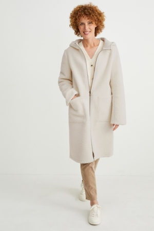 C&A Teddy Fur With Hood Mäntel Damen Weiß | FEJGT-0231