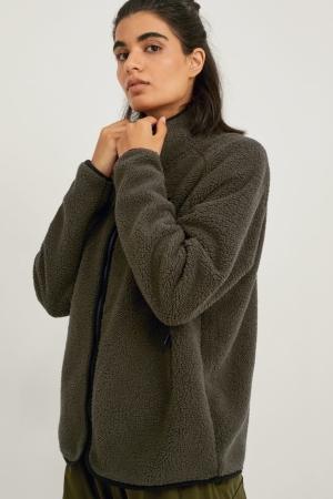C&A Teddy Fur Zip-through Wandern Thermolite® Ecomade Recycled Sweatshirts Damen Dunkelgrün | DOLZA-0938