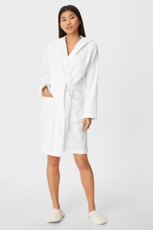 C&A Terry Bathrobe With Hood Nachtwäsche Damen Weiß | XMHUV-2719