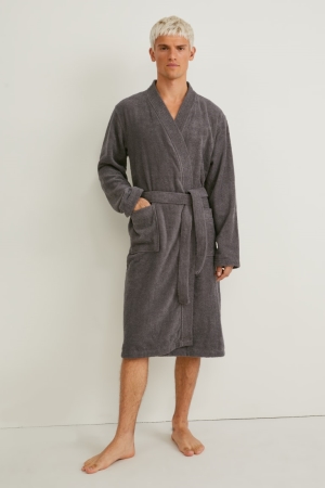 C&A Terry Cloth Bathrobe Organic Baumwoll Unterwäsche Herren Grau Braun | GACML-9640