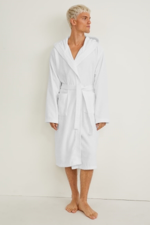 C&A Terry Cloth Bathrobe With Hood Organic Baumwoll Unterwäsche Herren Weiß | UEXZP-7410