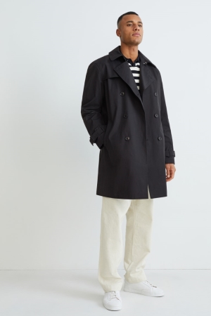 C&A Trench With Recycled Nylon Mäntel Herren Schwarz | XNAVL-3187