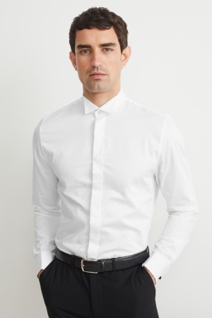 C&A Tuxedo Slim Fit Wing Collar Easy-iron Hemd Herren Weiß | XRJAG-6843