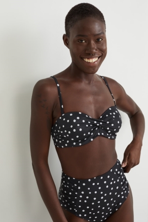 C&A Underwire Bikini Bandeau Gepolstert Polka Dot Bademode Damen Schwarz | QKYLE-1364