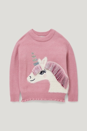 C&A Unicorn Recycled Jumper Mädchen Dunkelrosa | OZHFC-8159