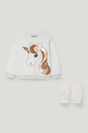 C&A Unicorn Set And Mittens 2 Piece Sweatshirts Mädchen Weiß | BGDTR-7286